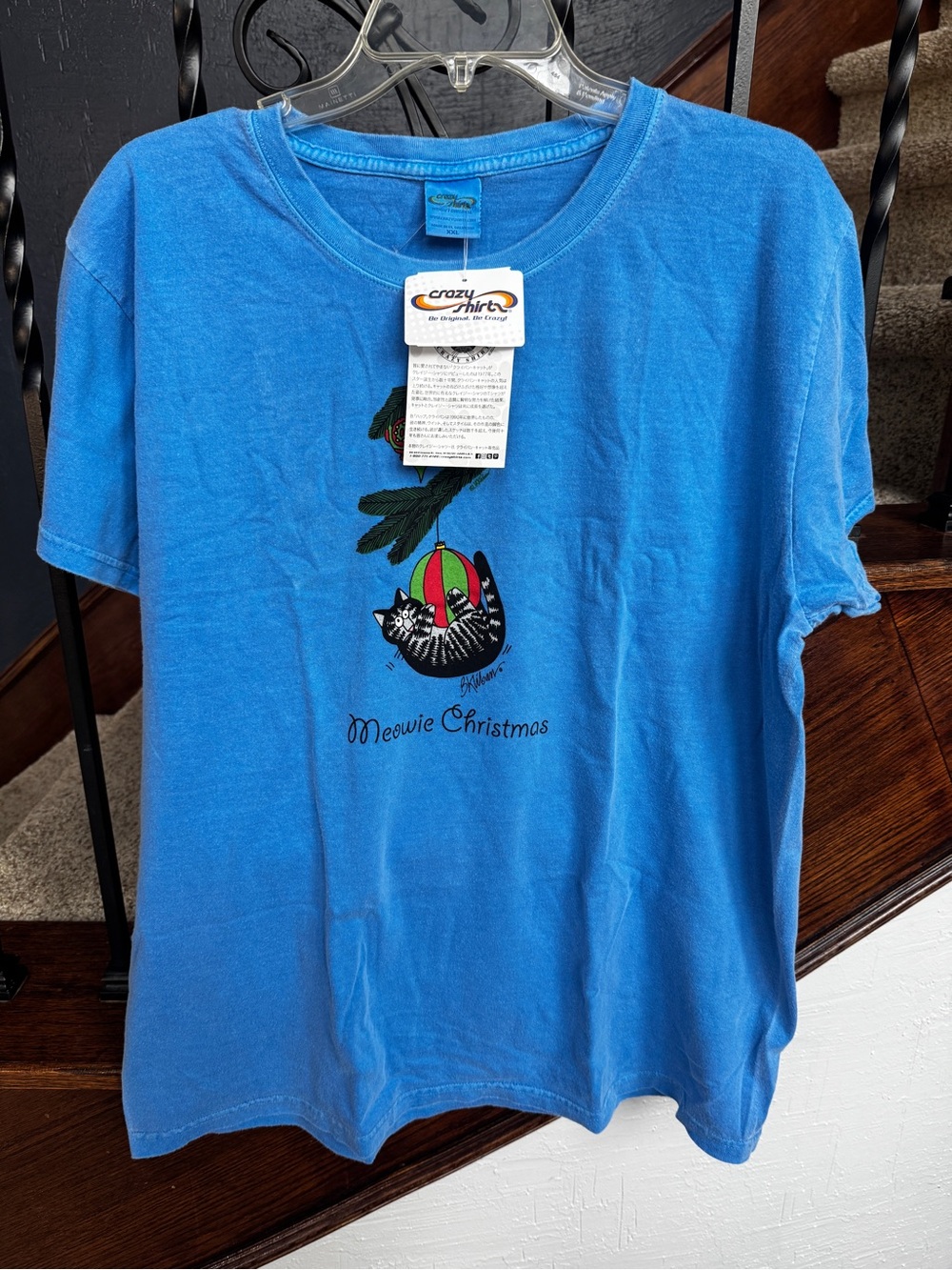 NEW NWT XXL Blue 'Meowie Christmas' B. Kliban Hawaii Crazy Shirts Tee - Picture 3 of 10